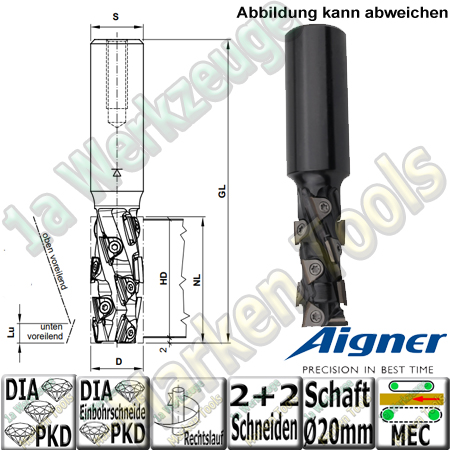 20mm Dia-DP-Nutschaftfräser Aigner "Konstantin®-Mini-Finish" 20mm x 31,2x95mm Z2+2 S=20mm