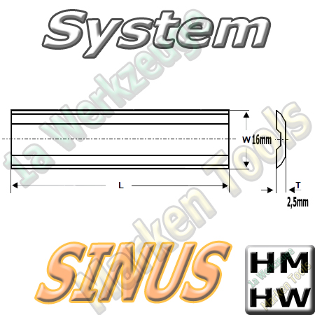 Sinus Hobelmesser 410mm x16.0x2.5mm HM HW 2 Stck.
