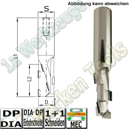 DP Dia CNC-Schaftfäser  12mm x25x85mm Z1+1 Entry25+ Schaft 20mm PKD Einbohrschneide
