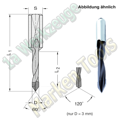 HW HM Dübelbohrer Dübelochbohrer Ø 3mm x27x70mm VHW-Durchgangsbohrer S=10