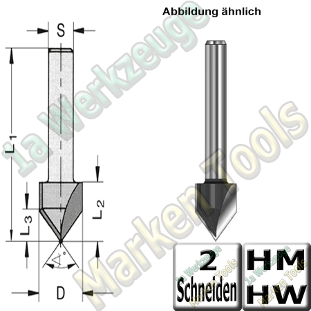 V-Nutfräser Schriftenfräser Gravierfräser 60° Ø 19,05mm x20,6x52,6mm Z2 HM HW Schaft 12mm