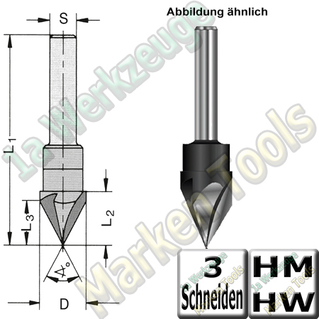 V-Nutfräser Schriftenfräser Gravierfräser 60° Ø 14mm x16,5x62mm Z3 VHM VHW Schaft 12mm-