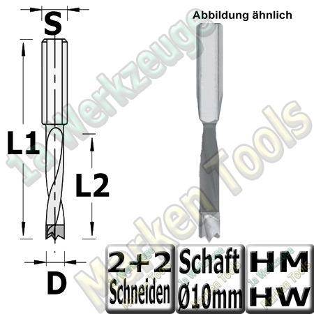 HM Dübelbohrer Dübelochbohrer Moskito Ø10mm x35x70mm Z2+V2 Schaft 10mm