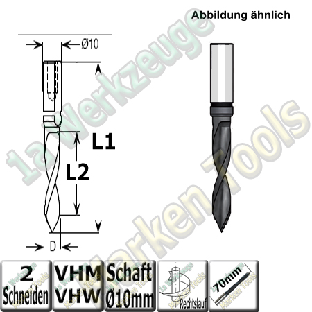 10mm Durchgangsbohrer Dübellochbohrer VHW VHM Ø 10mm x33x70mm 60° Schaft 10mm