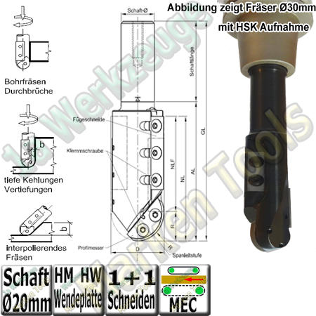 Wendeplatten Hohlkehl / Fügeschaftfräser R=12,5mm Ø25x42,5/78x130 S=25x55mm Z1+1