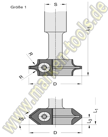 R=3mm HM Wendeplatten Abrund-Fasefräser Ø40x100mm HW  S=16 Gr.1 T2-
