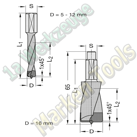 HW HM Dübelbohrer Dübelochbohrer Ø 8mm x30x58mm Schaft 8 mm für Oberfräsen geeignet