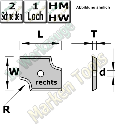 HM Abrund-Wendemesser HW 20mm x 16mm x 2mm Radius=3 (rechts)