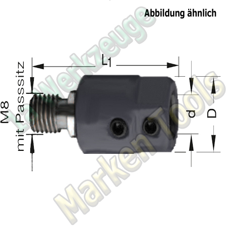 Spannfutter M8 mit Passitz 9mm; für Schaft10mm L. L1=40mm