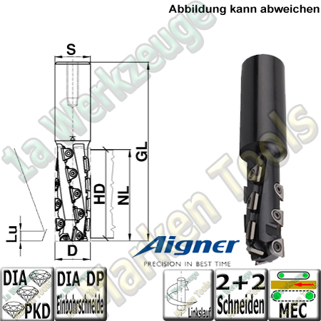 20mm DP PKD Diamant Nutschaftfräser Aigner "Konstantin®-Mini" Z2+2 20x64,9/125mm S25 Links