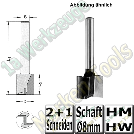 Nutfräser Ø 16mm x30x90mm Z2+1 Schaft 8mm-
