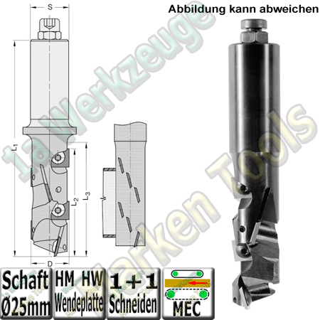 Ø 25x66/73x138mm Wendeplatten Schruppfräser Z1+1 S=25-