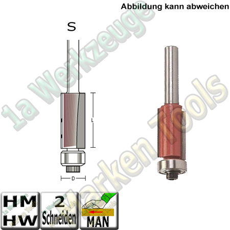 HM Bündigfräser Ø 12.7 x 16mm Nutzlänge  Schaft Ø 8mm mit Anlauflager unten-