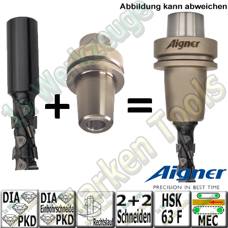 20mm Dia-DP-Nutschaftfräser Aigner "Konstantin®-Mini-Finish" 20mm x 45.8x110mm Z2+2 S=20mm im HSK F63 Schrumpffutter-