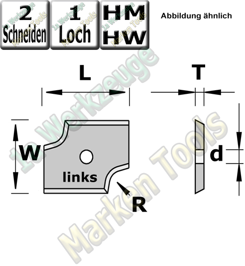 HM Abrund-Wendemesser HW 20mm x 16mm x 2mm Radius=3 (links)