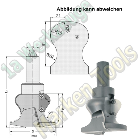Wendeplatten Handlauffräser Z2+2 87x76x145mm Profil 3-