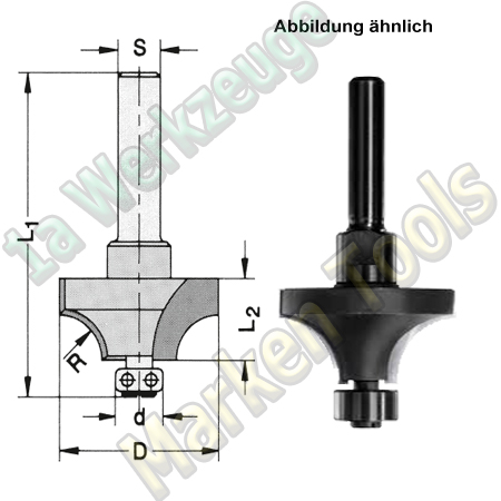 Viertelstabfräser R12.7mm Ø 39.4mm HM HW d 9mm Kugellager Schaft 10mm