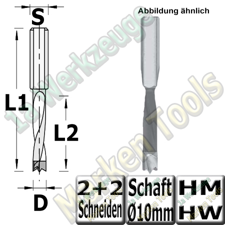 10mm HM Dübelbohrer Dübellochbohrer Moskito Ø10mm x25x57,5mm Z2+V2 Schaft 10mm-