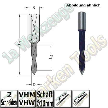 8mm Durchgangsbohrer Dübellochbohrer VHW VHM Ø 8mm x22x57,5mm 60° Schaft 10mm