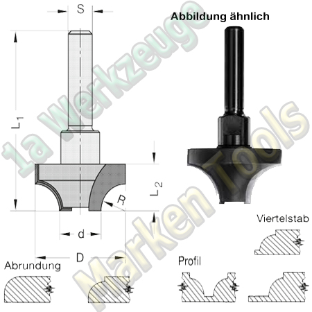 Abrundfräser R12.7mm Ø 39.4mm HM HW Z2 Schaft 8mm