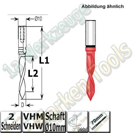 10mm Durchgangsbohrer Dübellochbohrer VHW VHM Ø 10mm x33x70mm 60° Schaft 10mm L.
