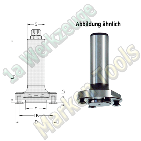 Fräsdorn für Lamello Scheibenfräser 22x50x1x90  Schaft 25x55 m. E. 4xM4