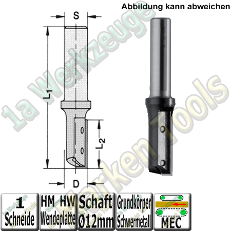 Holz Wendeplattenfräser Ø 12mm x30x80mm Z1 Schaft 12mm Schwermetall!-