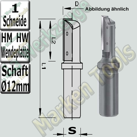 Holz Wendeplattenfräser Ø 14mm x30x80mm Z1 HM HW Schaft 12mm L.-