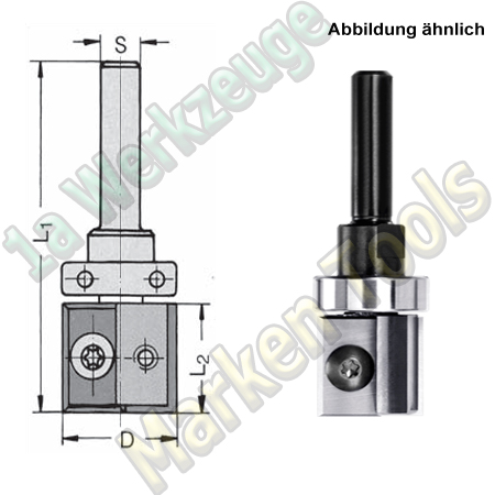 Wendeplatten Bündig-Kopier und Falzfräser Ø22mm x20x63mm Schaft 6.35mm Kugellager oben-
