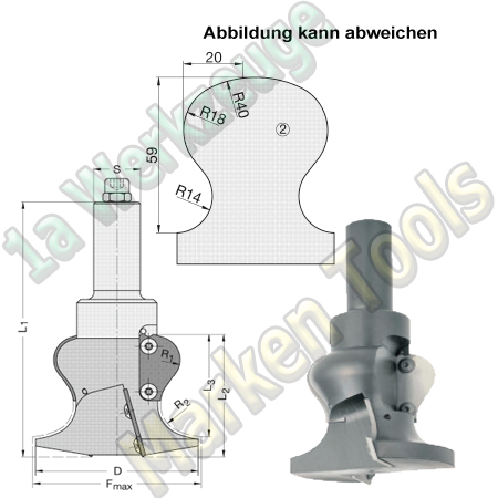 Wendeplatten Handlauffräser Z2+2 87x76x145mm Profil 2-