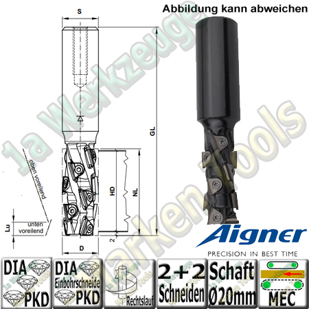 20mm Dia-DP-Nutschaftfräser Aigner "Konstantin®-Mini-Finish" 20mm x 45.8x110mm Z2+2 S=20mm