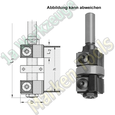 Wendeplatten Doppelbündigfräser Gr2 Ø22mm h30-45x70mm Schaft 8mm Kugellager mittig-