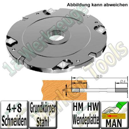 8mm Wendeplatten Nutfräser Z4 V8 Handvorschub Ø180 x8mm x30mm Stahl
