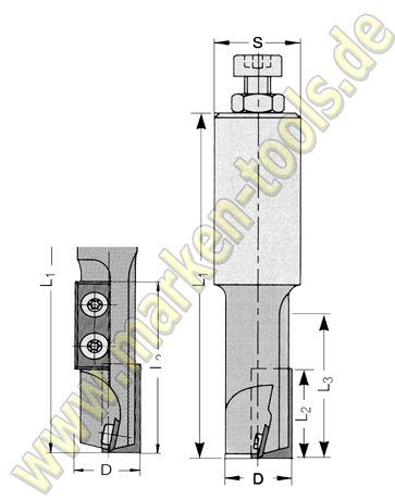 Ø20x58x120mm Z1+1 Wendeplatten-Schaftfräser HM HW S=20