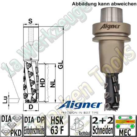 20mm DP PKD Diamant Nutschaftfräser Aigner "Konstantin®-Mini" Z2+2 20x64,9/125mm S25 Rechts incl. Schrumpffutter