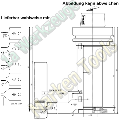 MULTI WP Abrund,-Abfassatz  Z2 Fase 7x45° HSK63F A=155 x Ø160mm FT=33 Rechtslauf-