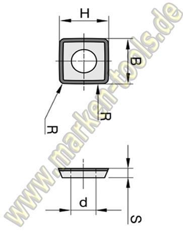 DIA DP Wendeplatte Wendemesser 9,8 x 9,8 x 2,0mm 4-schneidig Z=4 bombiert 1 Loch