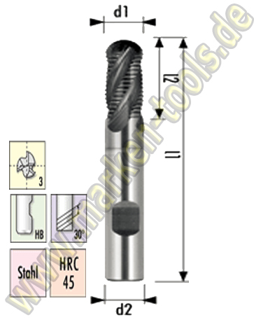 Ø6x13x57mm VHM Radiusfräser Schruppfräser Z=3 S=6