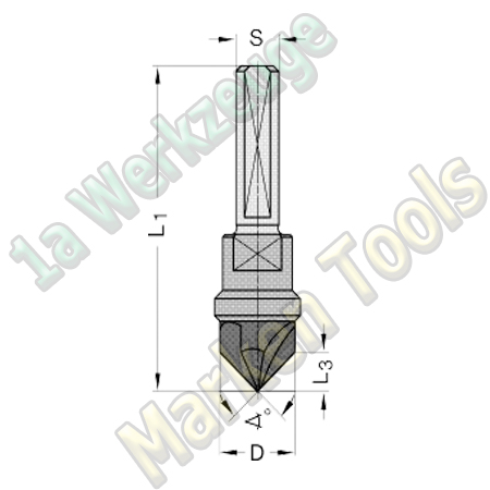 Senker für CNC 90° Ø 14 x 55.5mm VHM Z=3 S=10x28 mit Spannfläche und Einstellschraube. Rechtslauf!