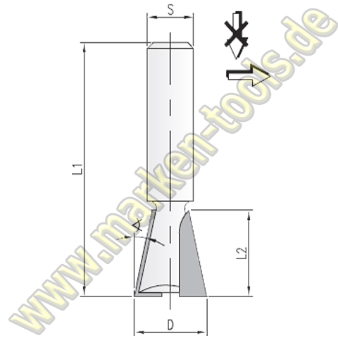 9.5° Grat- und Zinkenfräser Z2 Ø 15x15mm HM HW S=10mm