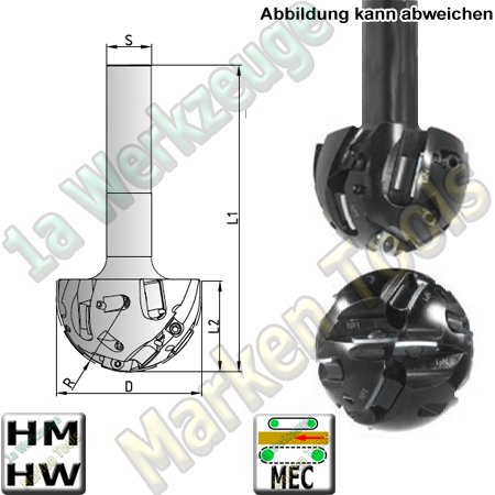 Wendeplatten Kugelfräser HW Ø 40x33x136mm R=20 Z2 S=25mm-