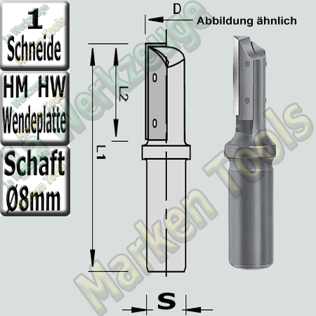 Holz Wendeplattenfräser Ø 12mm x20x60mm Z1 HM HW Schaft 8mm-
