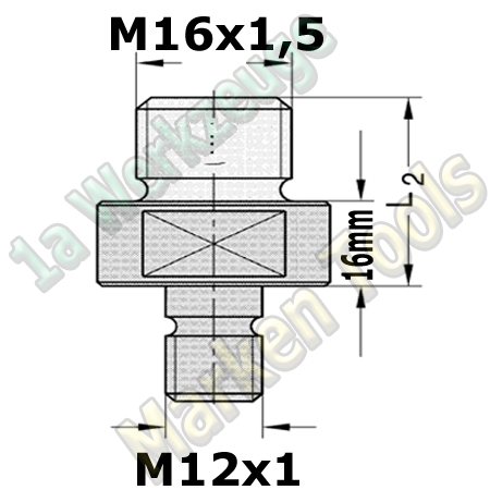 Adapter für Scheer Oberfräse Gewinde M16x1,5 / Gewinde M12x1 L2=33mm