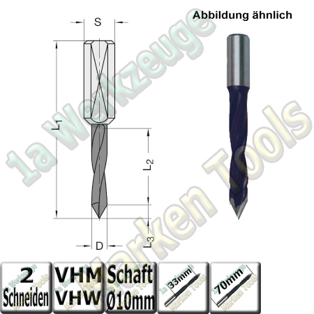10mm Durchgangsbohrer Dübellochbohrer VHW VHM Ø 10mm x33x70mm 60° Schaft 10mm