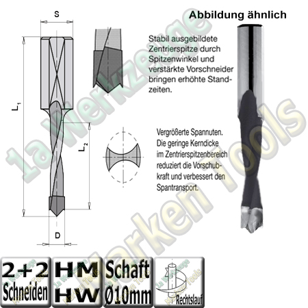 HW HM Dübelbohrer Dübelochbohrer Ø 10mm x27x57.5mm FS. Schaft10mm