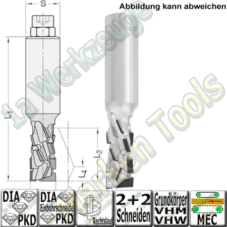 10mm DP Dia Schaftfräser Ø10mm x 22mm x 70mm JSO DIATEC-Pro DUO Z2+2 DP Einbohrschneide S=10mm
