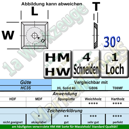 HM Wendemesser HW 14x14x1,2 d=8,5mm 30° (Vorschneider) Z4 30° 10 Stück