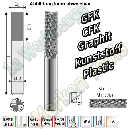 GFK Schaftfräser VHW VHM Pyramidenverzahnung mittel Ø10x30x72mm Dia beschichtet