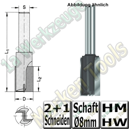 Nutfräser Ø 10mm x20x53mm Z2+1 HM HW Schaft 8mm