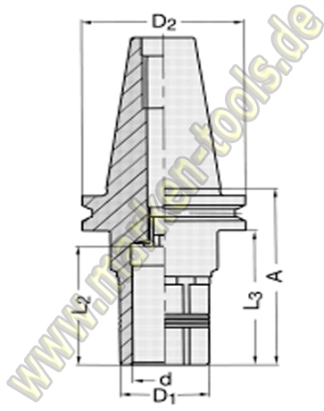 Tribos-Kraftschrumpffutter SK 40 d=20mm D1=30mm D2=63,5mm  A=80mm L3=61